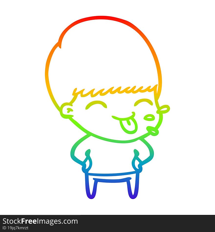 Rainbow Gradient Line Drawing Funny Cartoon Boy