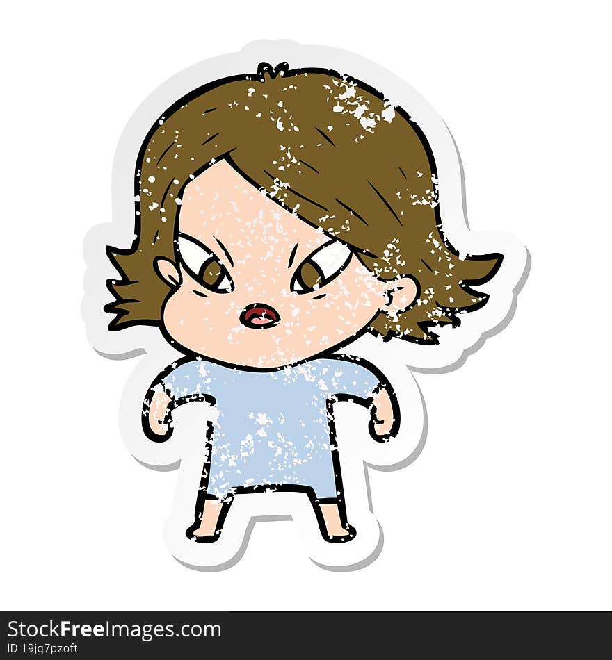 distressed sticker of a cartoon stressed woman