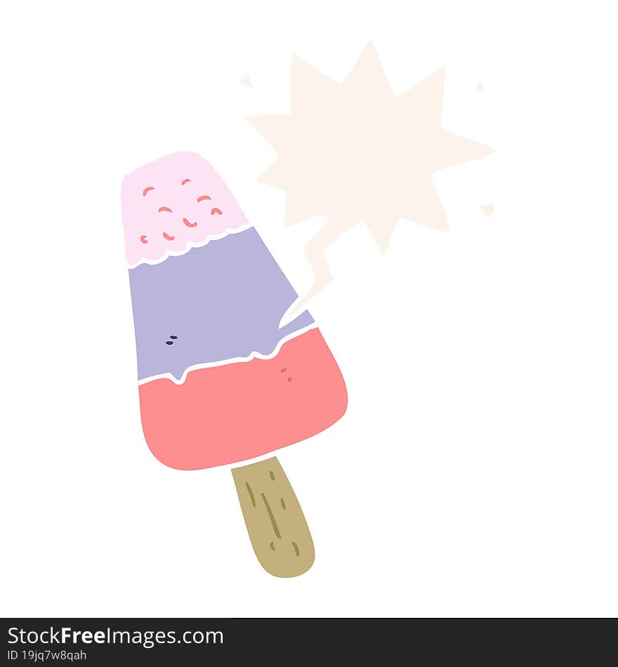 Cartoon Ice Lolly And Speech Bubble In Retro Style