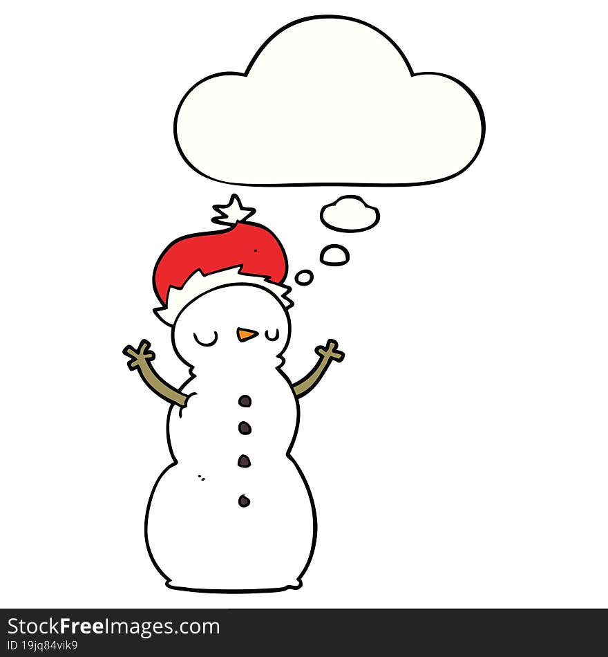 cartoon snowman with thought bubble. cartoon snowman with thought bubble