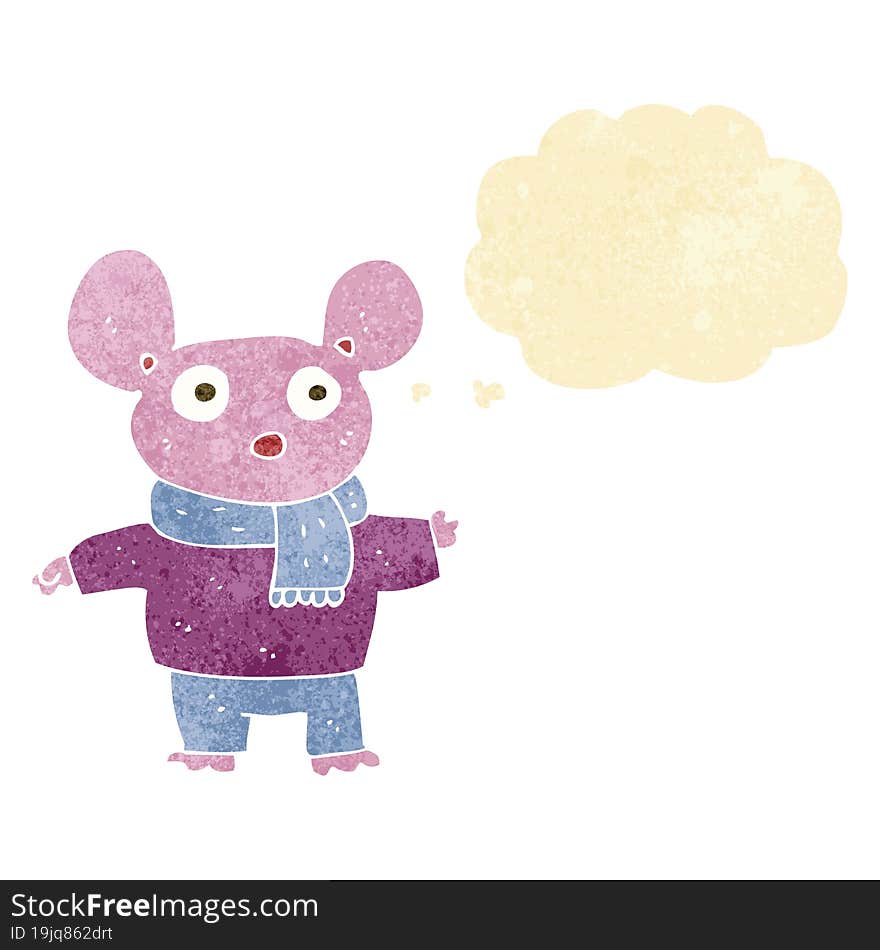 cartoon mouse in clothes with thought bubble