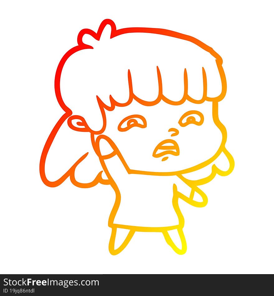 Warm Gradient Line Drawing Cartoon Worried Woman