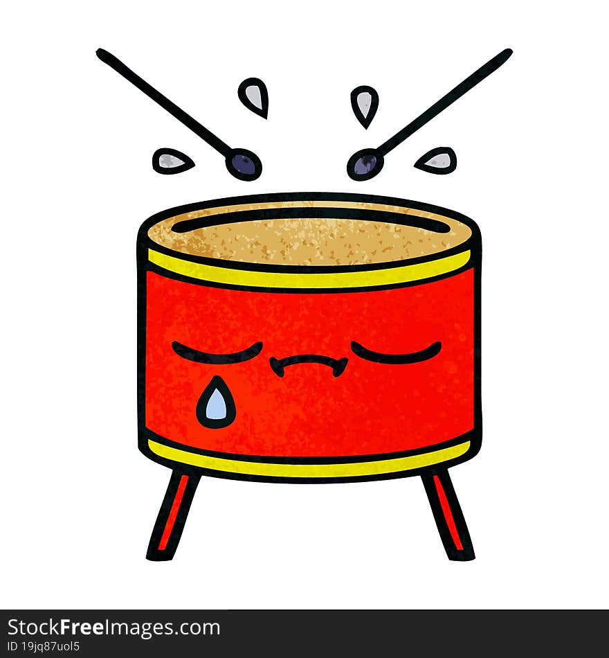 retro grunge texture cartoon of a sad drum