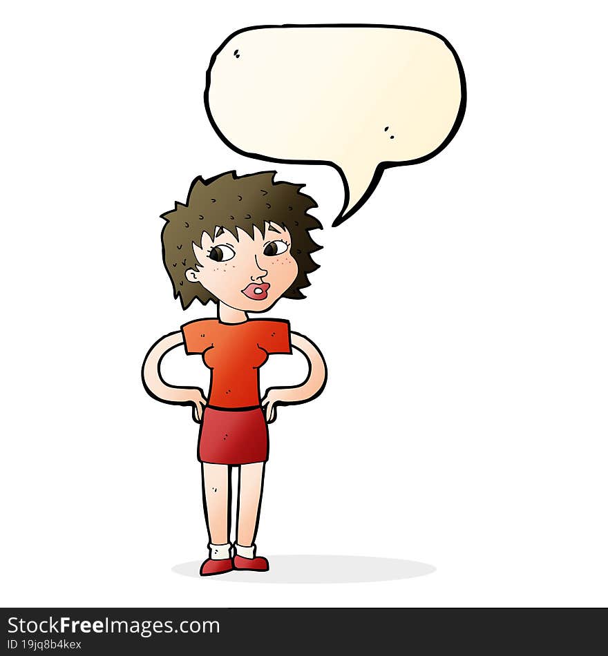 Cartoon Woman With Hands On Hips With Speech Bubble