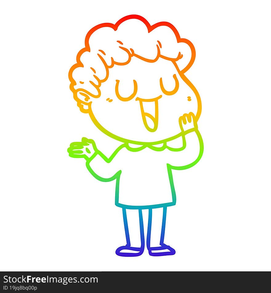 Rainbow Gradient Line Drawing Laughing Cartoon Man