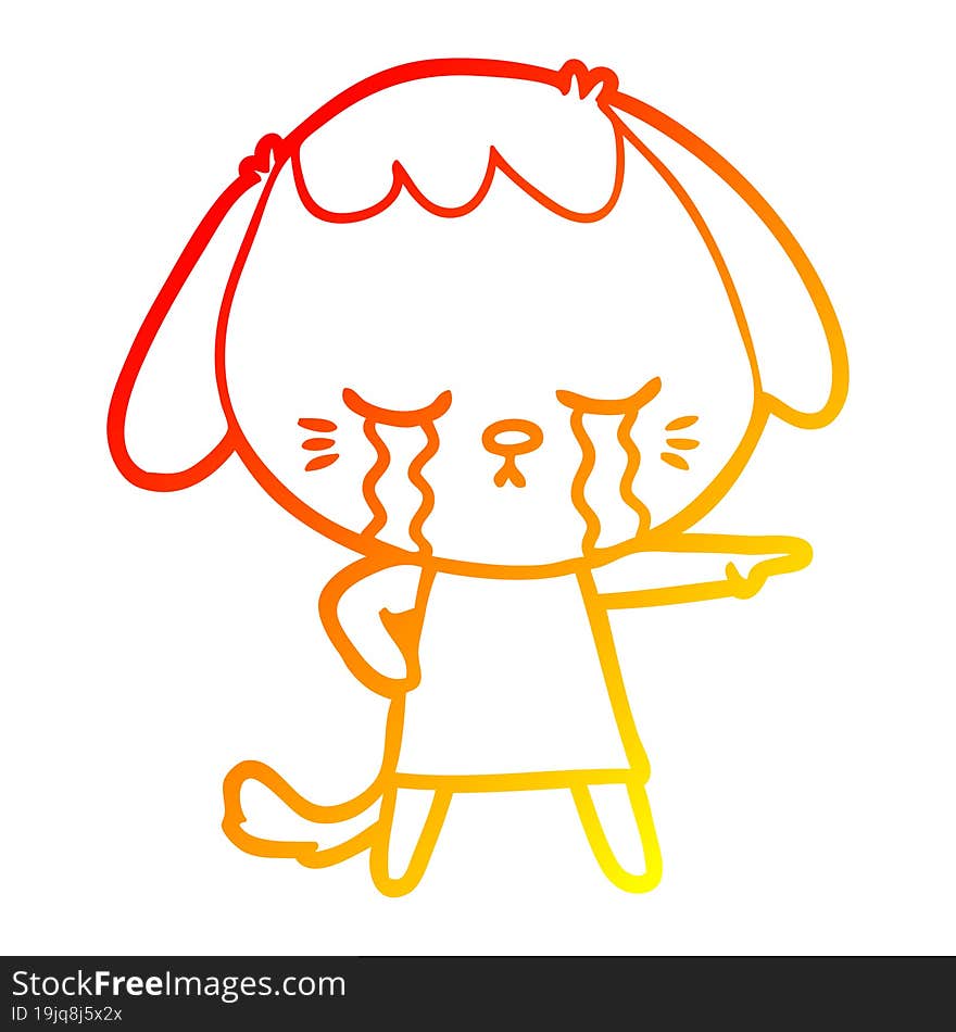 warm gradient line drawing cartoon crying dog