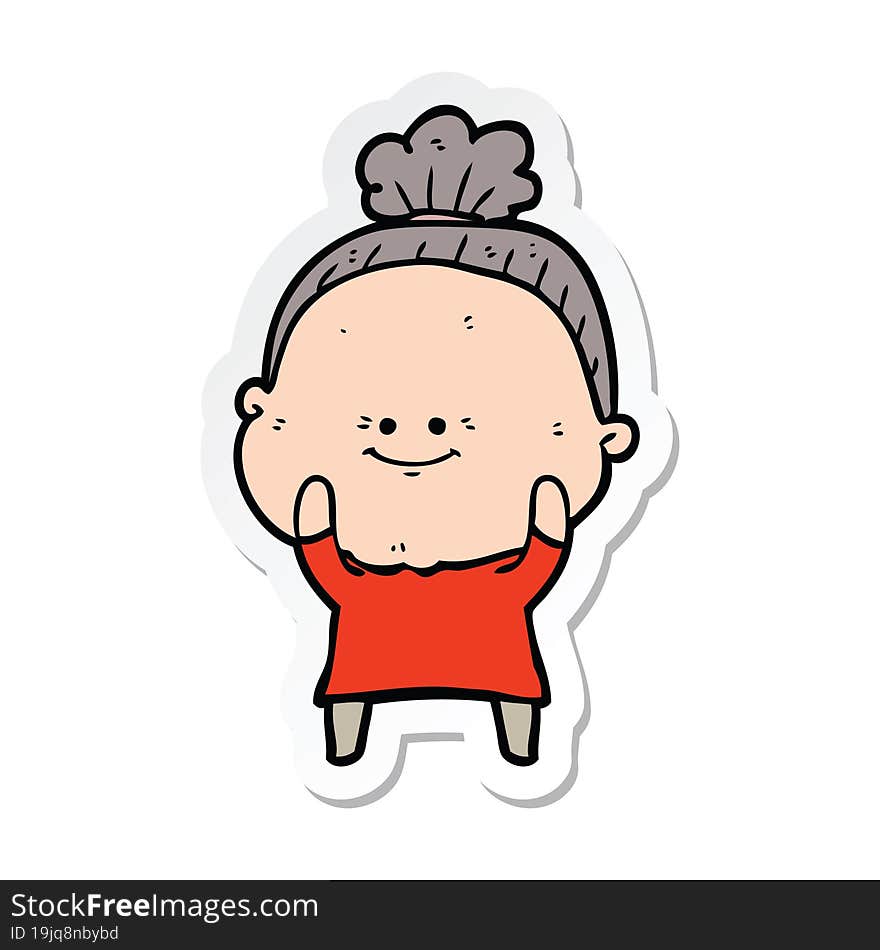 sticker of a cartoon happy old woman