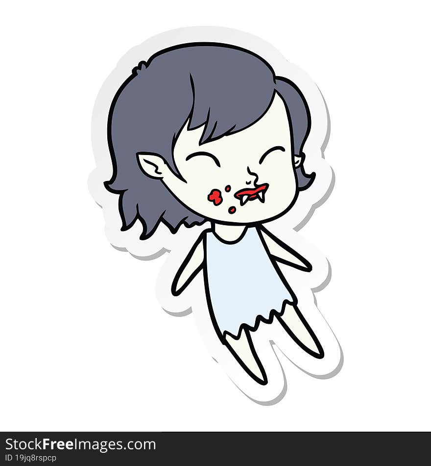 sticker of a cartoon vampire girl with blood on cheek