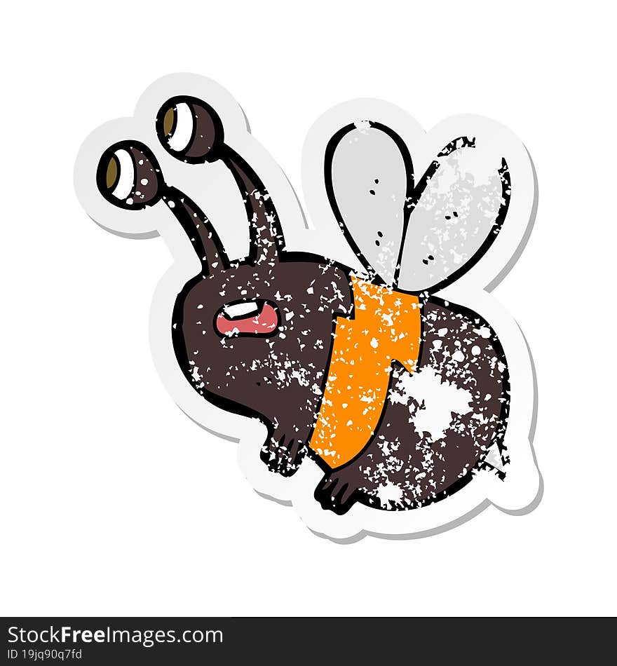 retro distressed sticker of a cartoon frightened bee