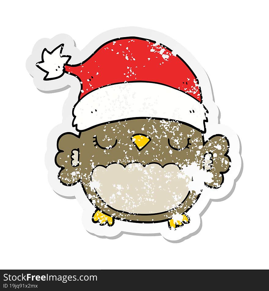 distressed sticker of a cute christmas owl