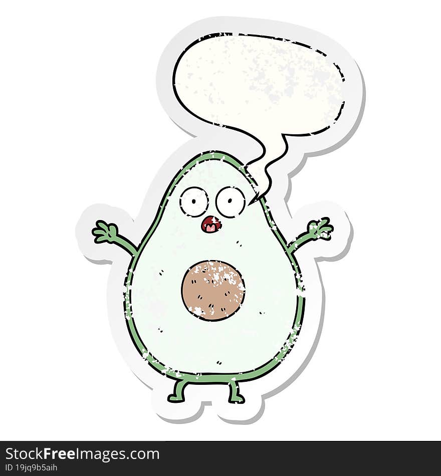 cartoon avocado and speech bubble distressed sticker