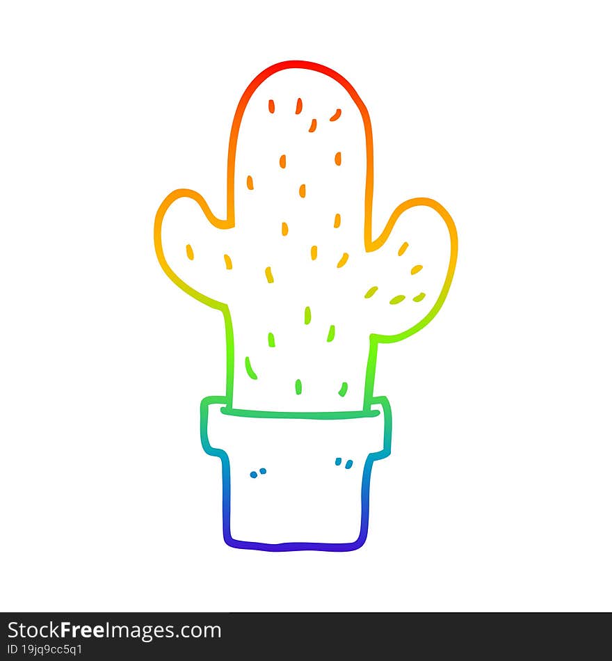 Rainbow Gradient Line Drawing Cartoon Cactus