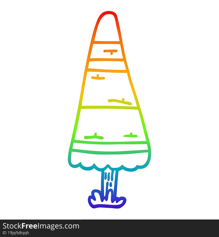 rainbow gradient line drawing of a cartoon christmas tree