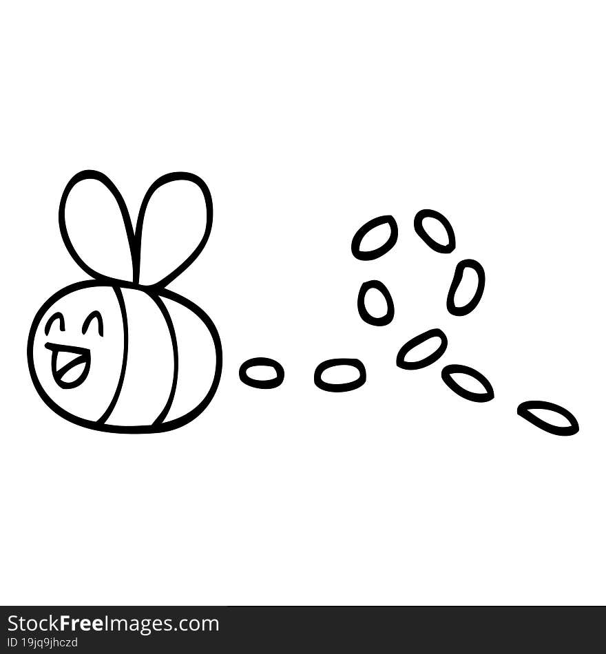 Black And White Cartoon Buzzing Bee