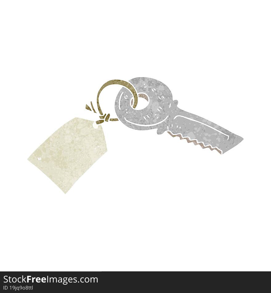 retro cartoon key with tag