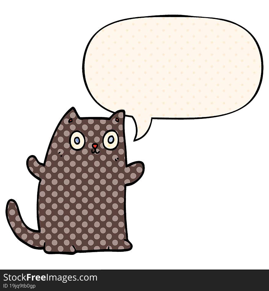 cartoon cat with speech bubble in comic book style