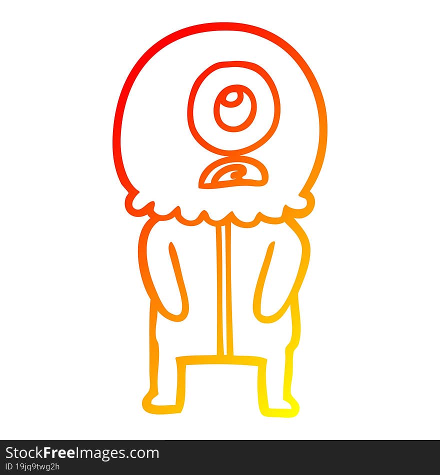 warm gradient line drawing cartoon cyclops alien spaceman