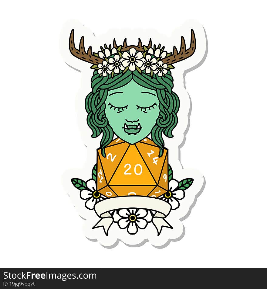 orc druid character with natural twenty dice roll sticker