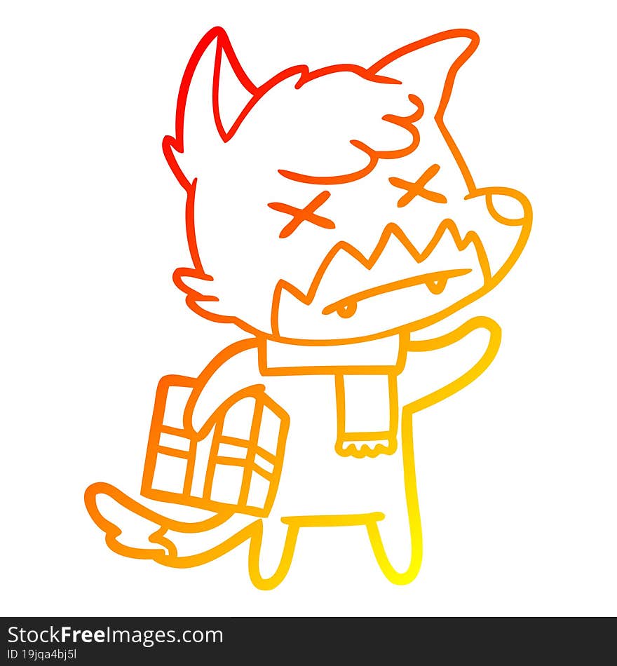 warm gradient line drawing cartoon dead fox