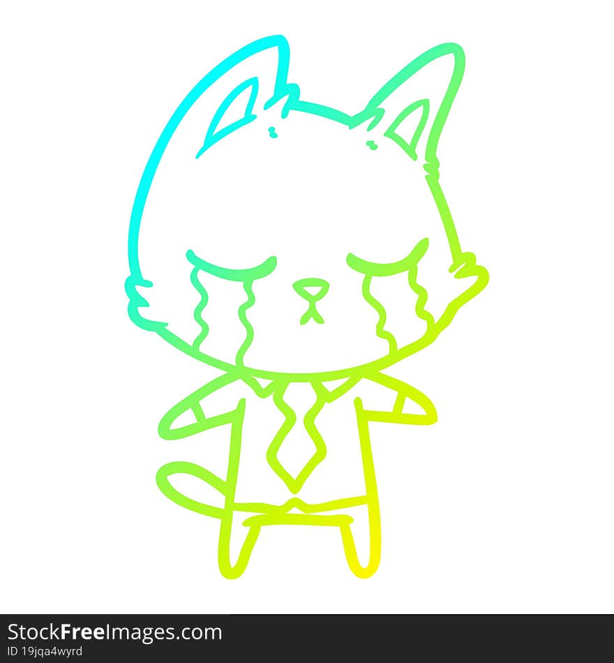 cold gradient line drawing crying cartoon office worker cat