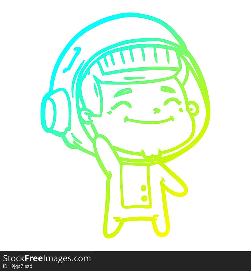 cold gradient line drawing of a happy cartoon astronaut