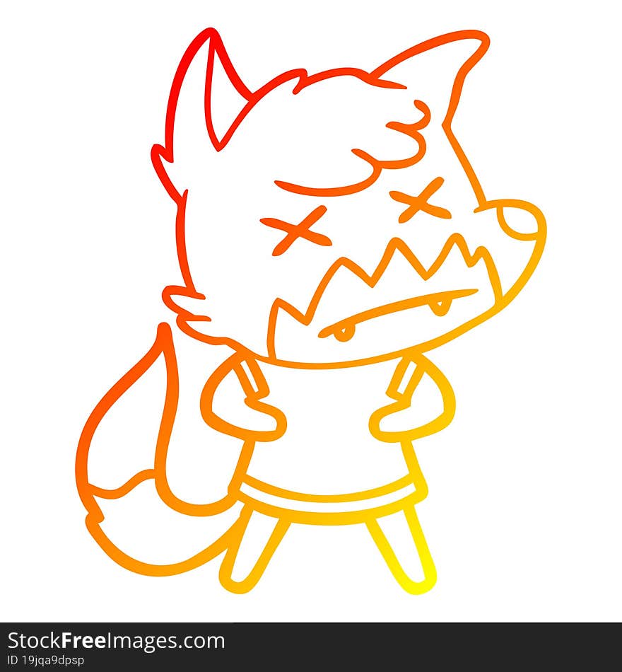 Warm Gradient Line Drawing Cartoon Dead Fox