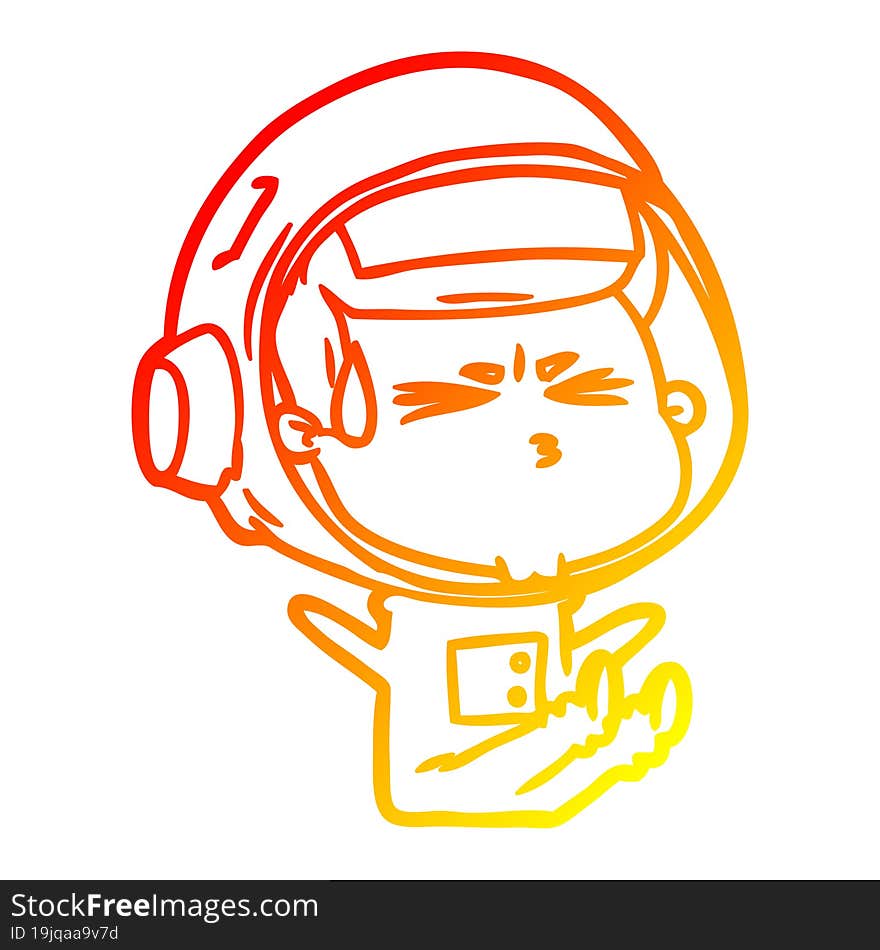 Warm Gradient Line Drawing Cartoon Stressed Astronaut