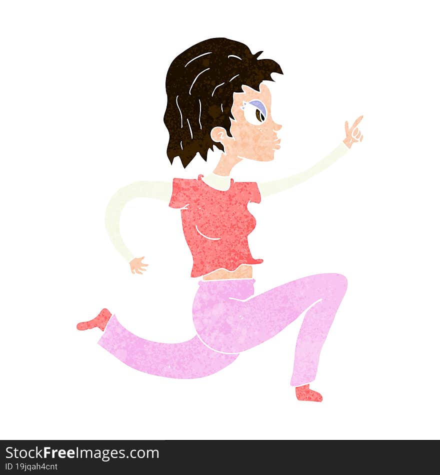 cartoon woman running and pointing