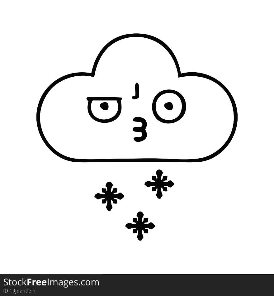 line drawing cartoon of a snow cloud