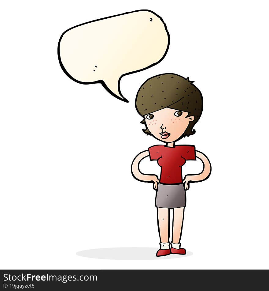 cartoon woman with hands on hips with speech bubble