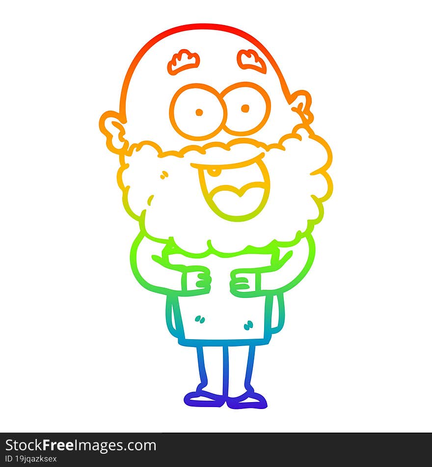 rainbow gradient line drawing cartoon crazy happy man with beard and book