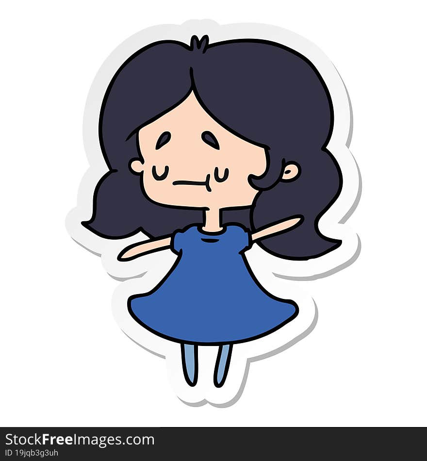 Sticker Cartoon Of A Cute Kawaii Girl