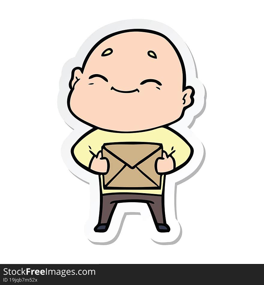 sticker of a happy cartoon bald man