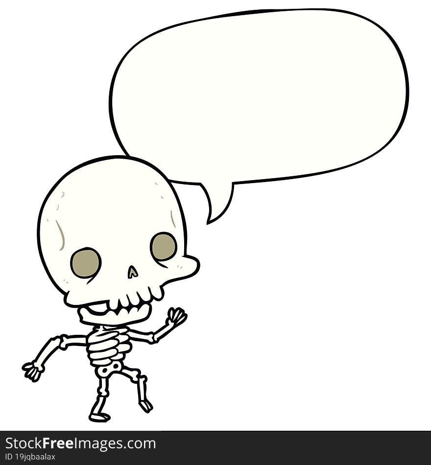 cute cartoon dancing skeleton with speech bubble