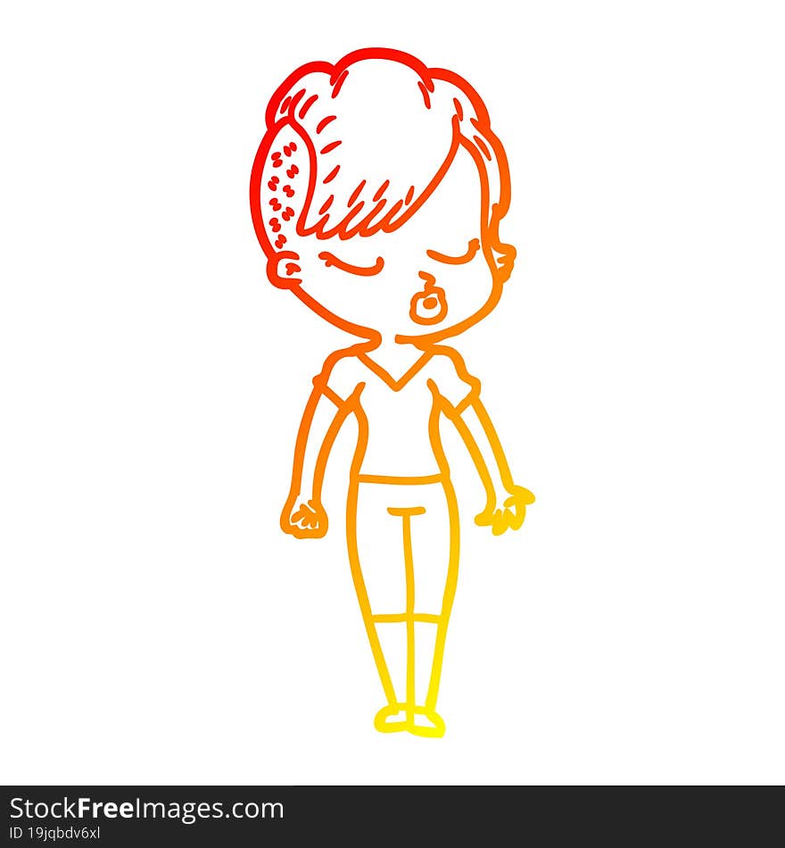 warm gradient line drawing cartoon pretty hipster girl