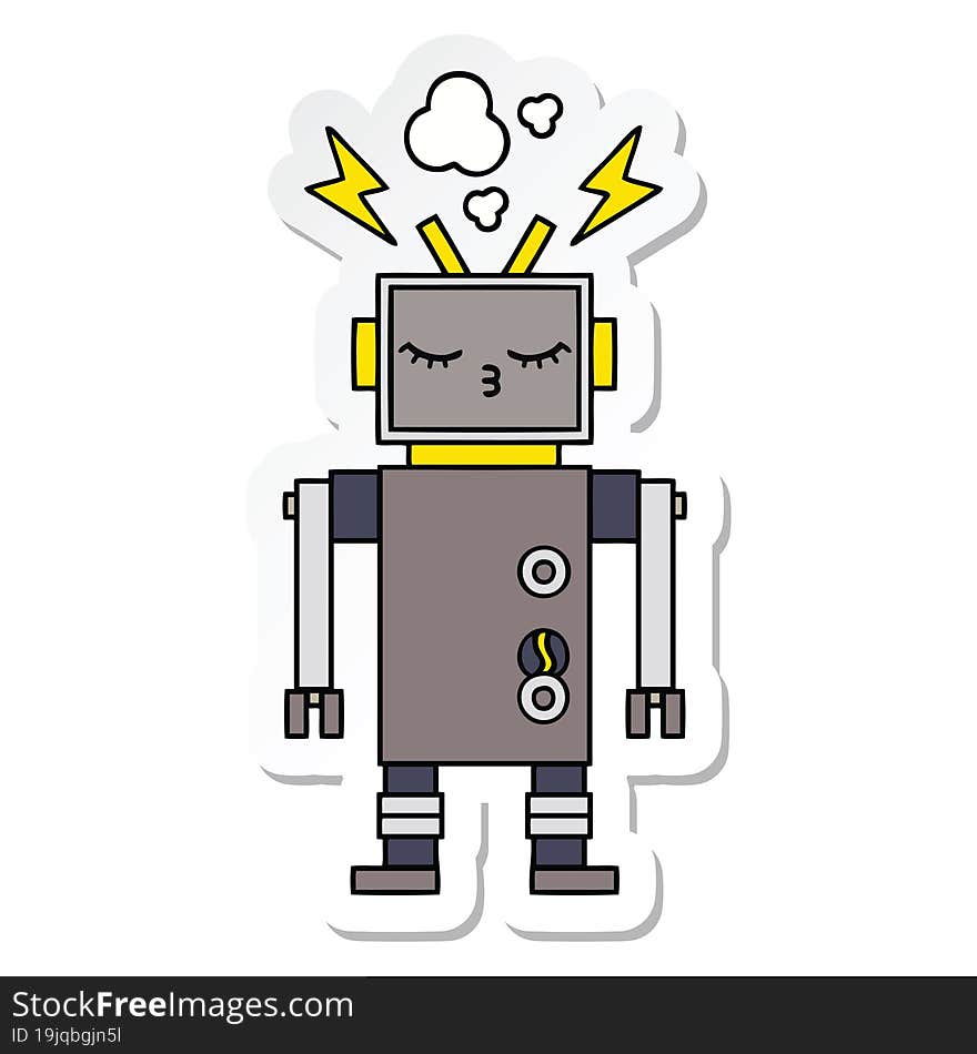 sticker of a cute cartoon malfunctioning robot