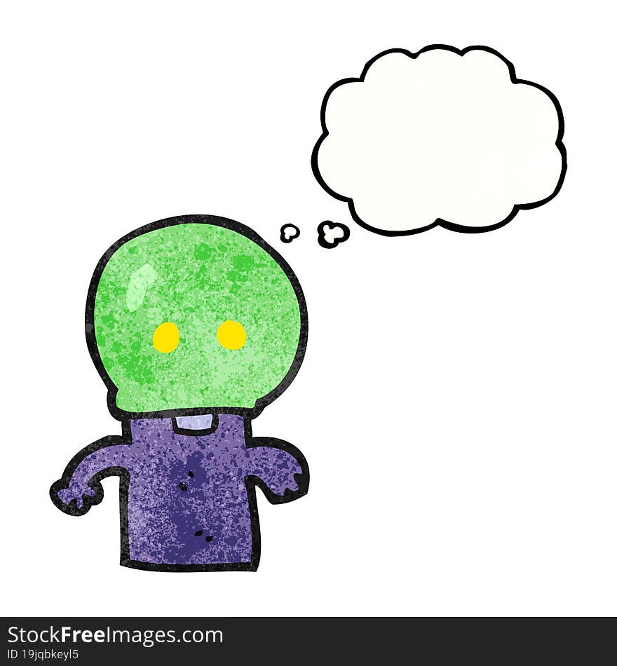 freehand drawn thought bubble textured cartoon little alien