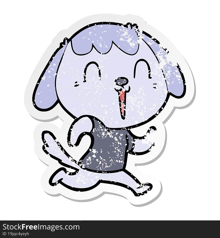 Distressed Sticker Of A Cute Cartoon Dog