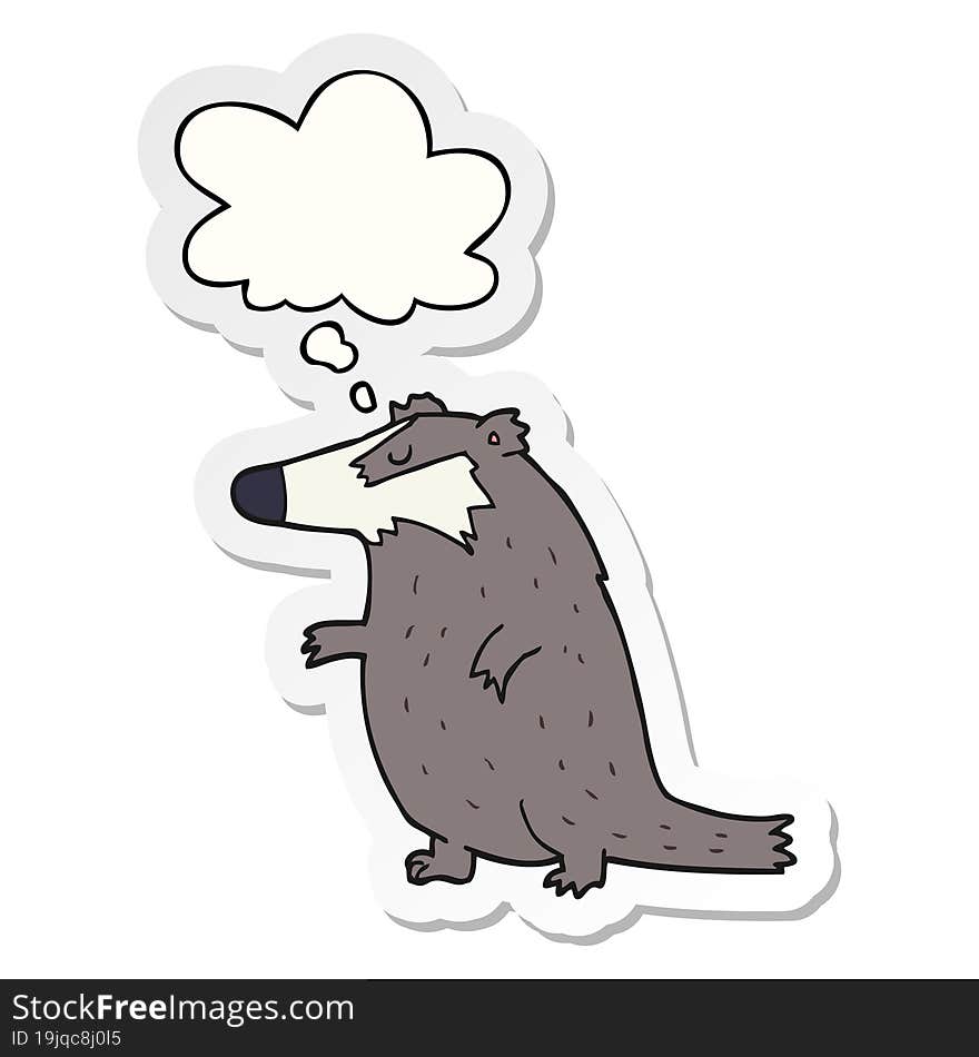 cartoon badger and thought bubble as a printed sticker