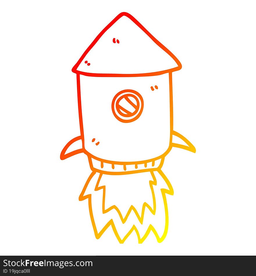 warm gradient line drawing cartoon space rocket