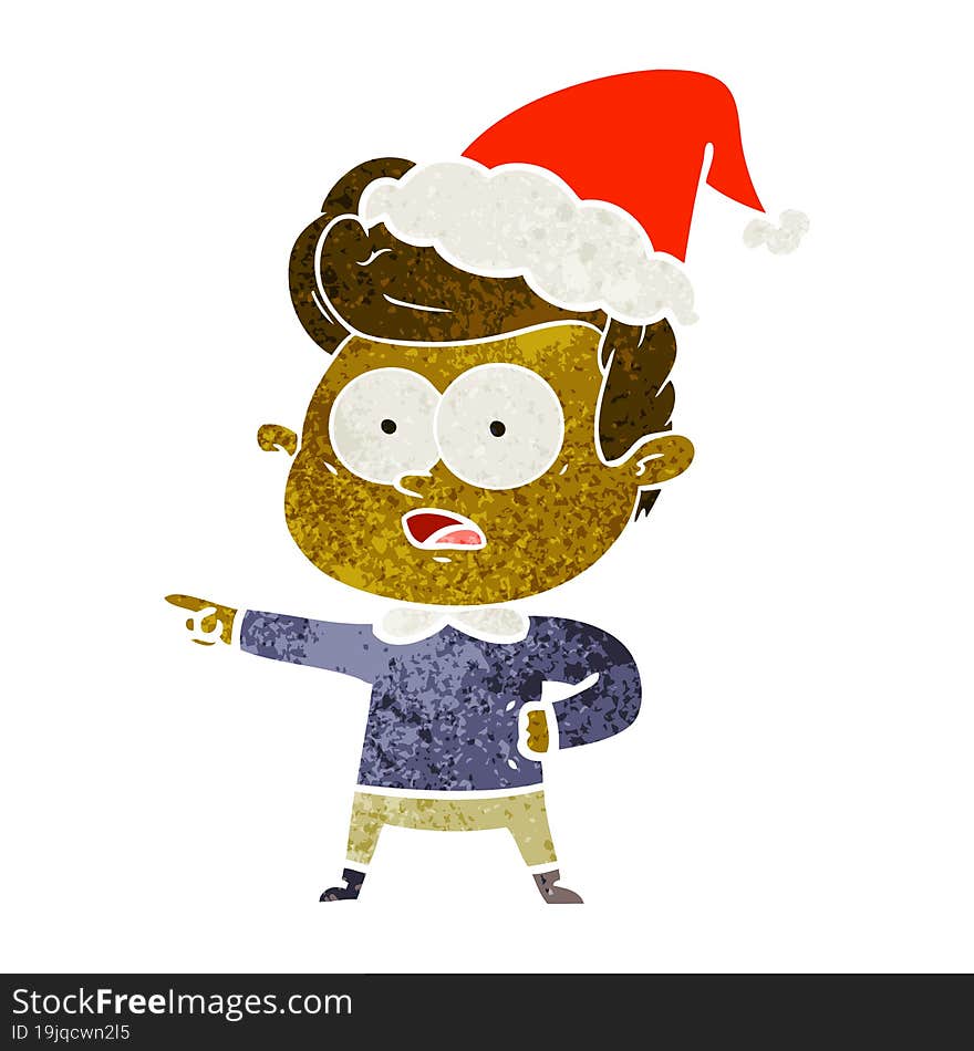 Retro Cartoon Of A Staring Man Wearing Santa Hat