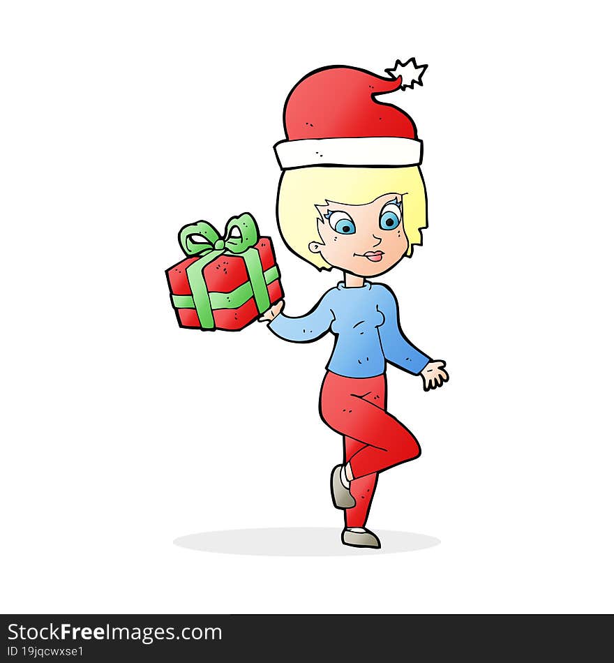 cartoon woman with present