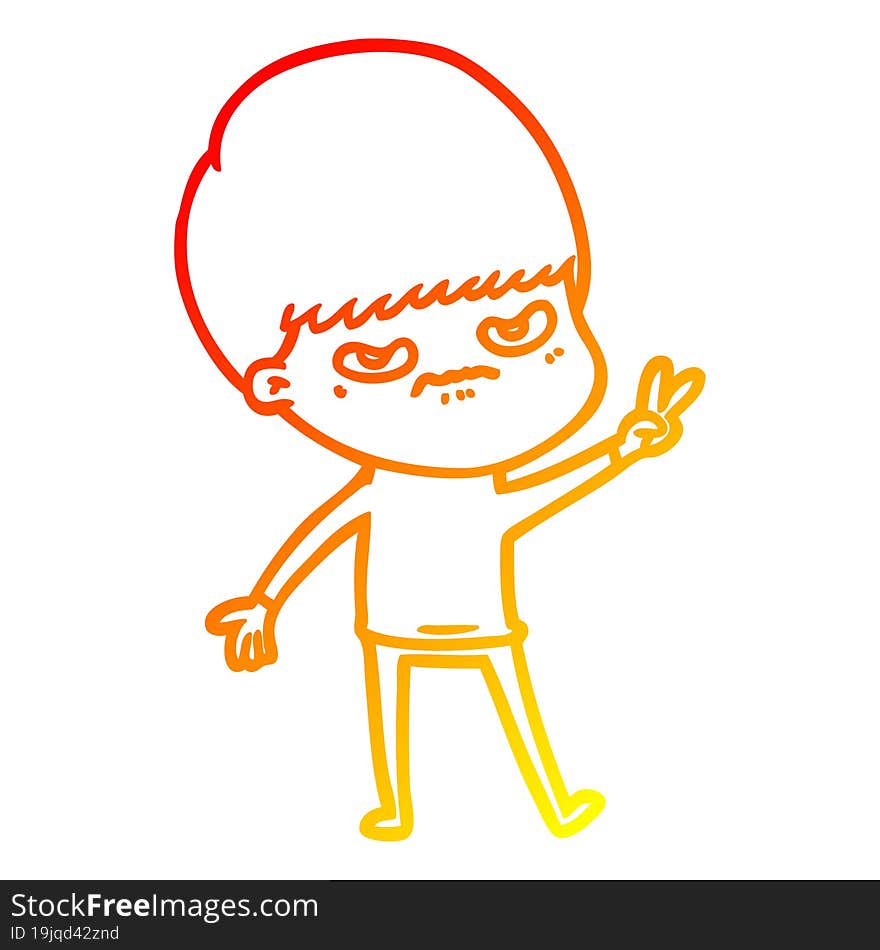 warm gradient line drawing annoyed cartoon boy