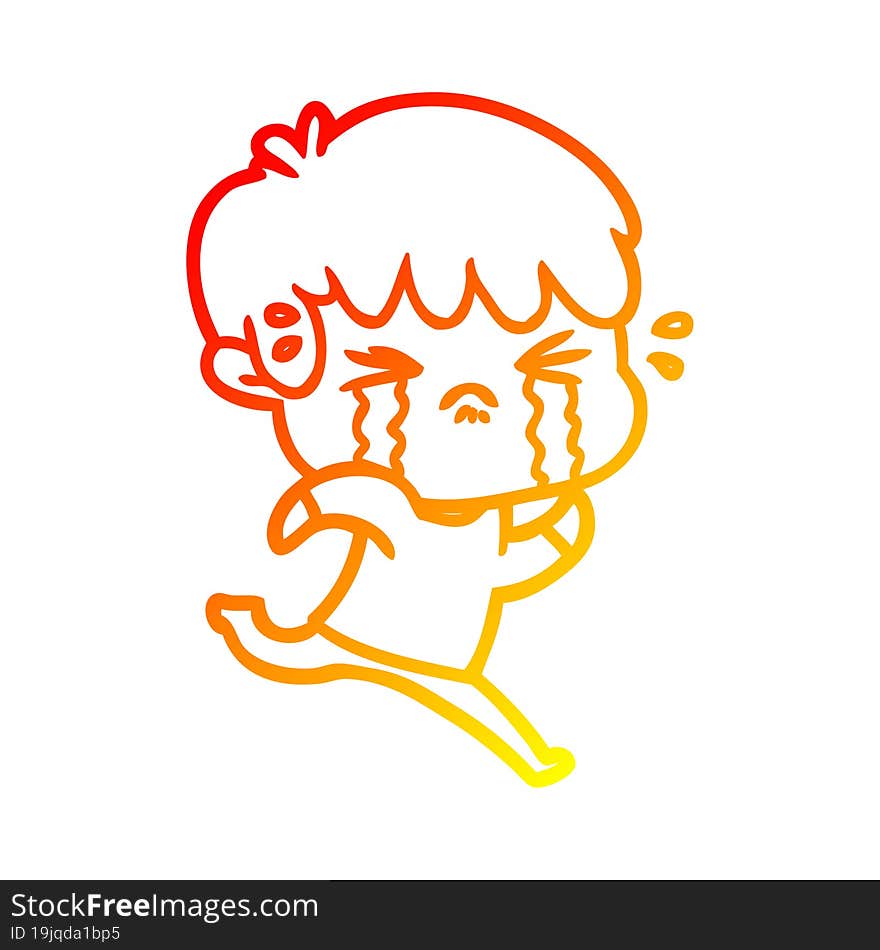 warm gradient line drawing of a cartoon boy crying