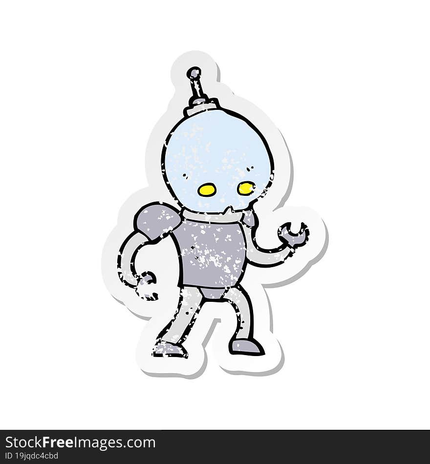 retro distressed sticker of a cartoon alien robot