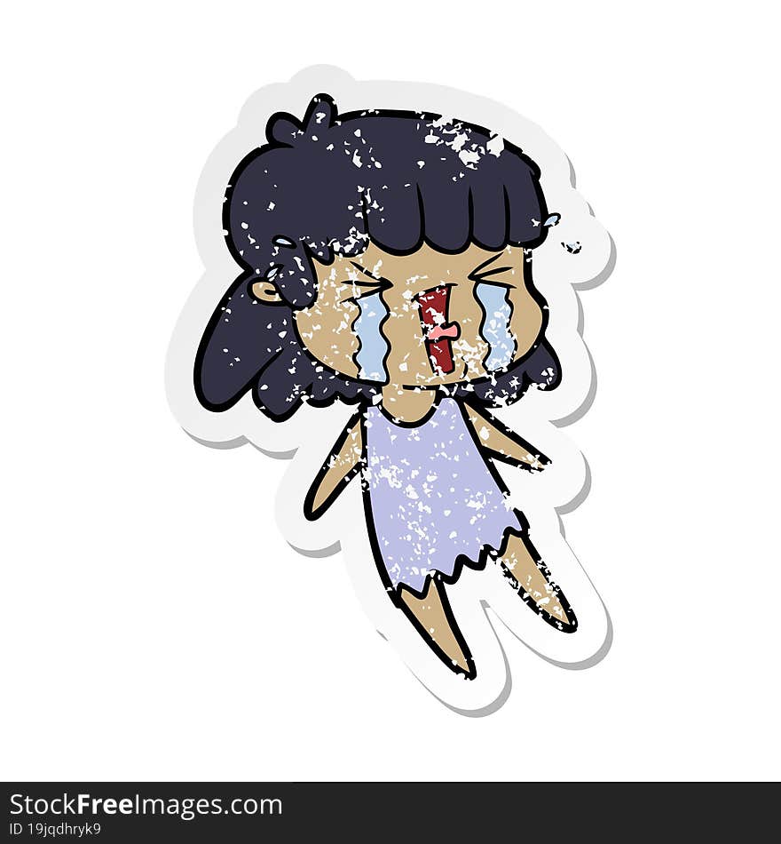 distressed sticker of a cartoon woman in tears