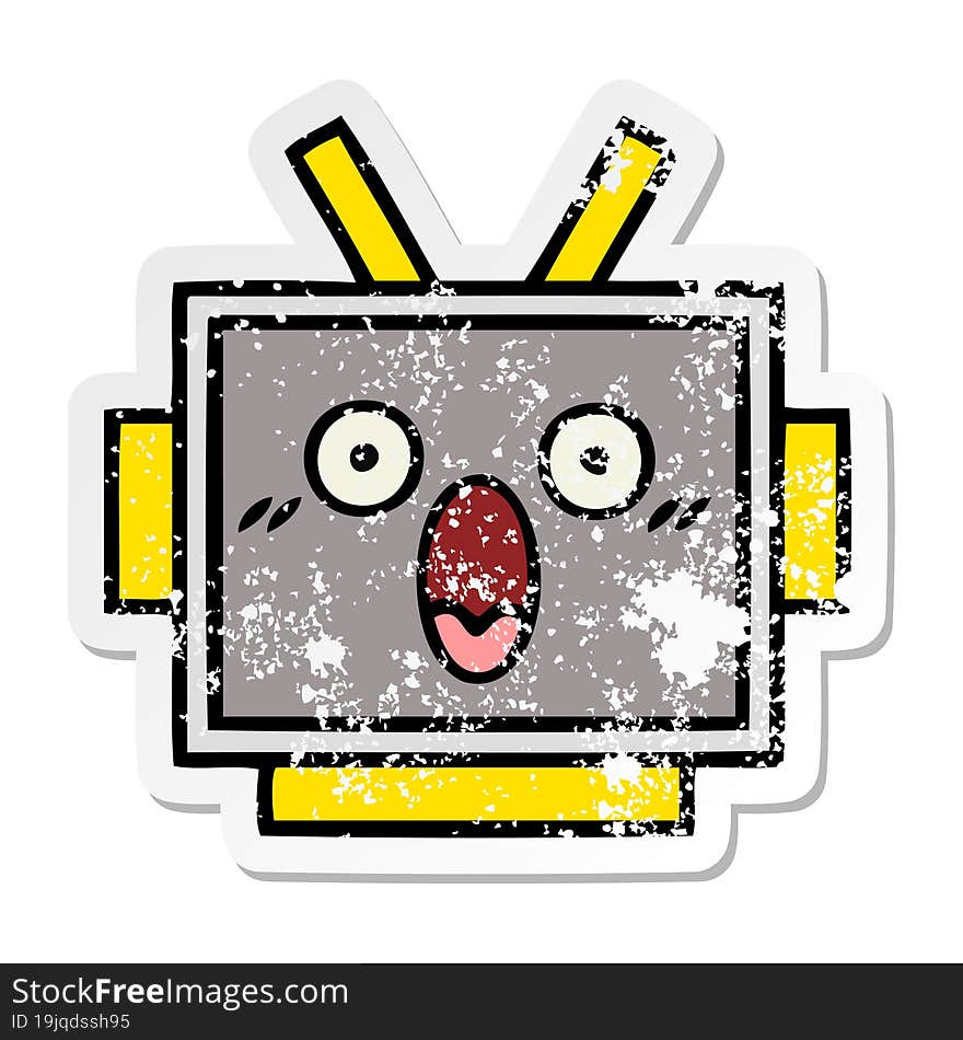 distressed sticker of a cute cartoon robot head