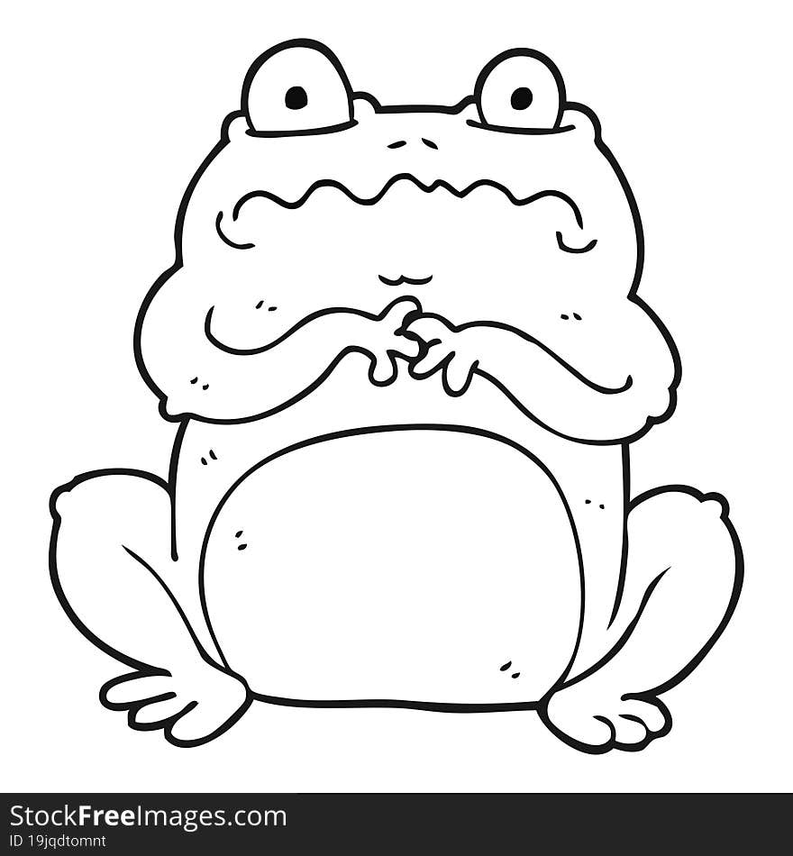 freehand drawn black and white cartoon funny frog