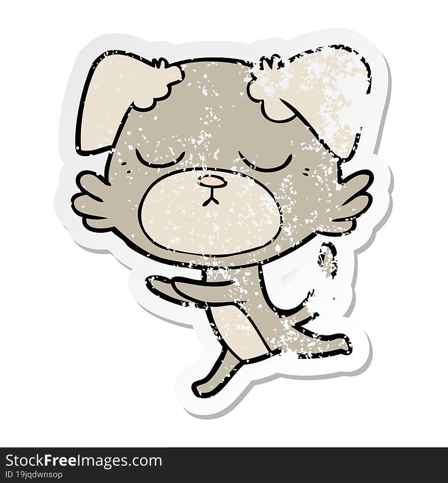 Distressed Sticker Of A Cute Cartoon Dog