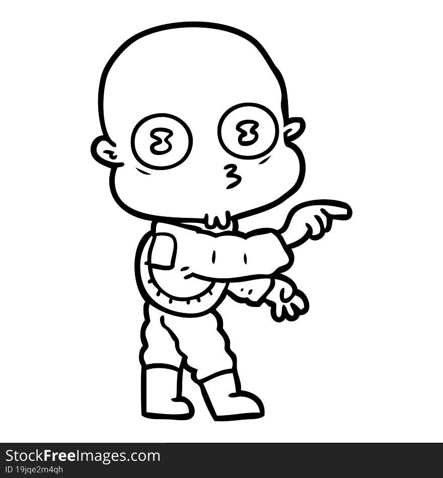 cartoon weird bald spaceman pointing. cartoon weird bald spaceman pointing